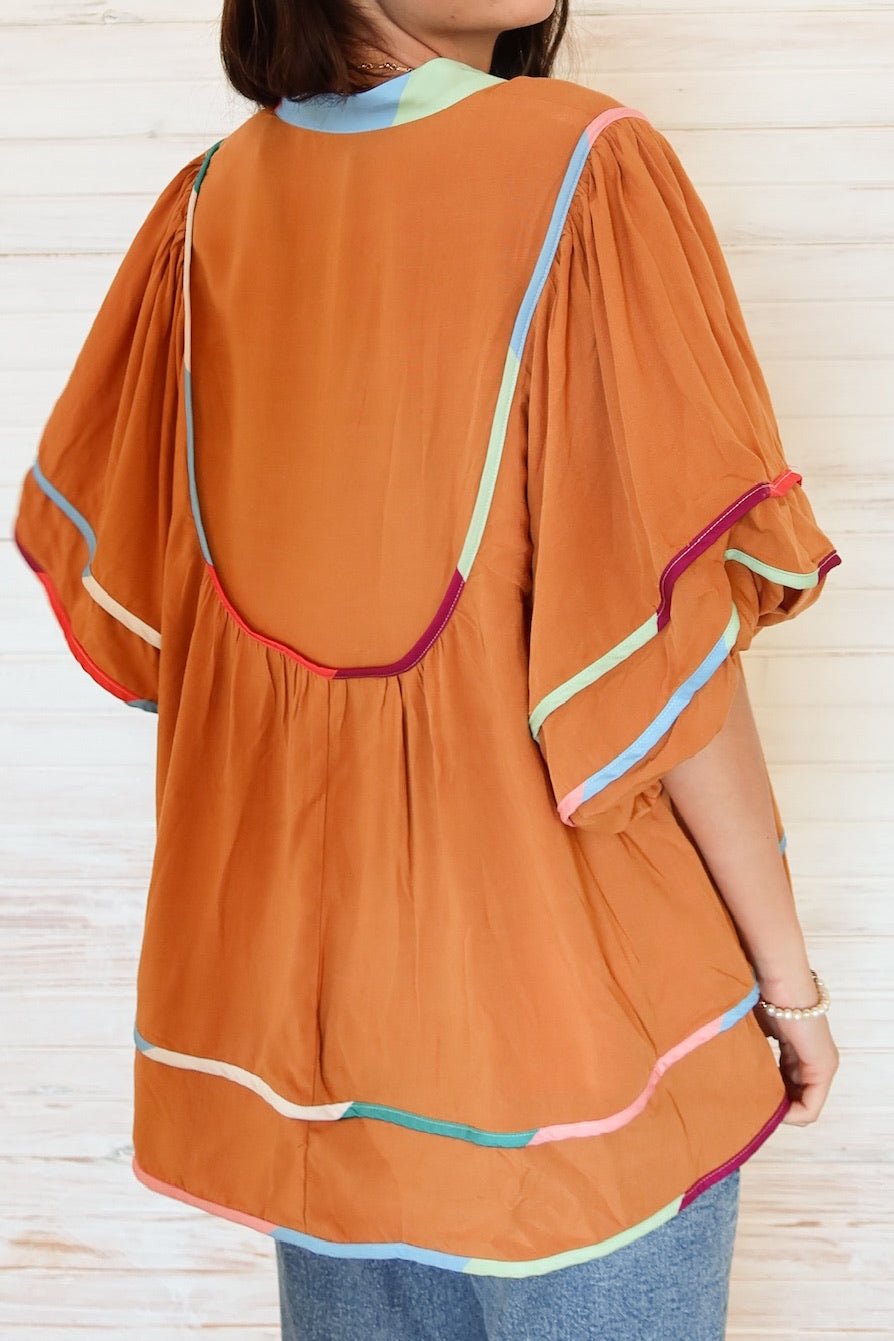 Carmen Curry Colorful Trim Top