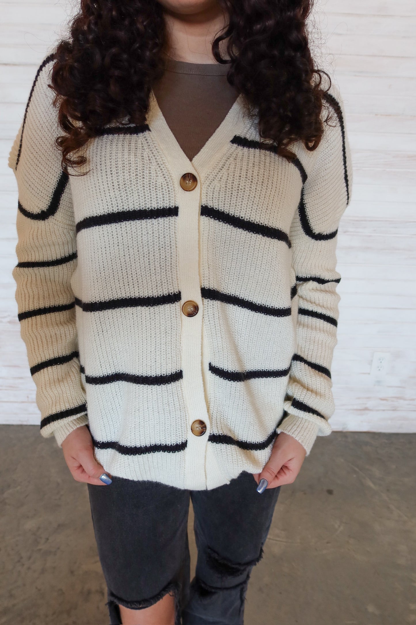 Sara Striped Knit Cardigan - Black and White