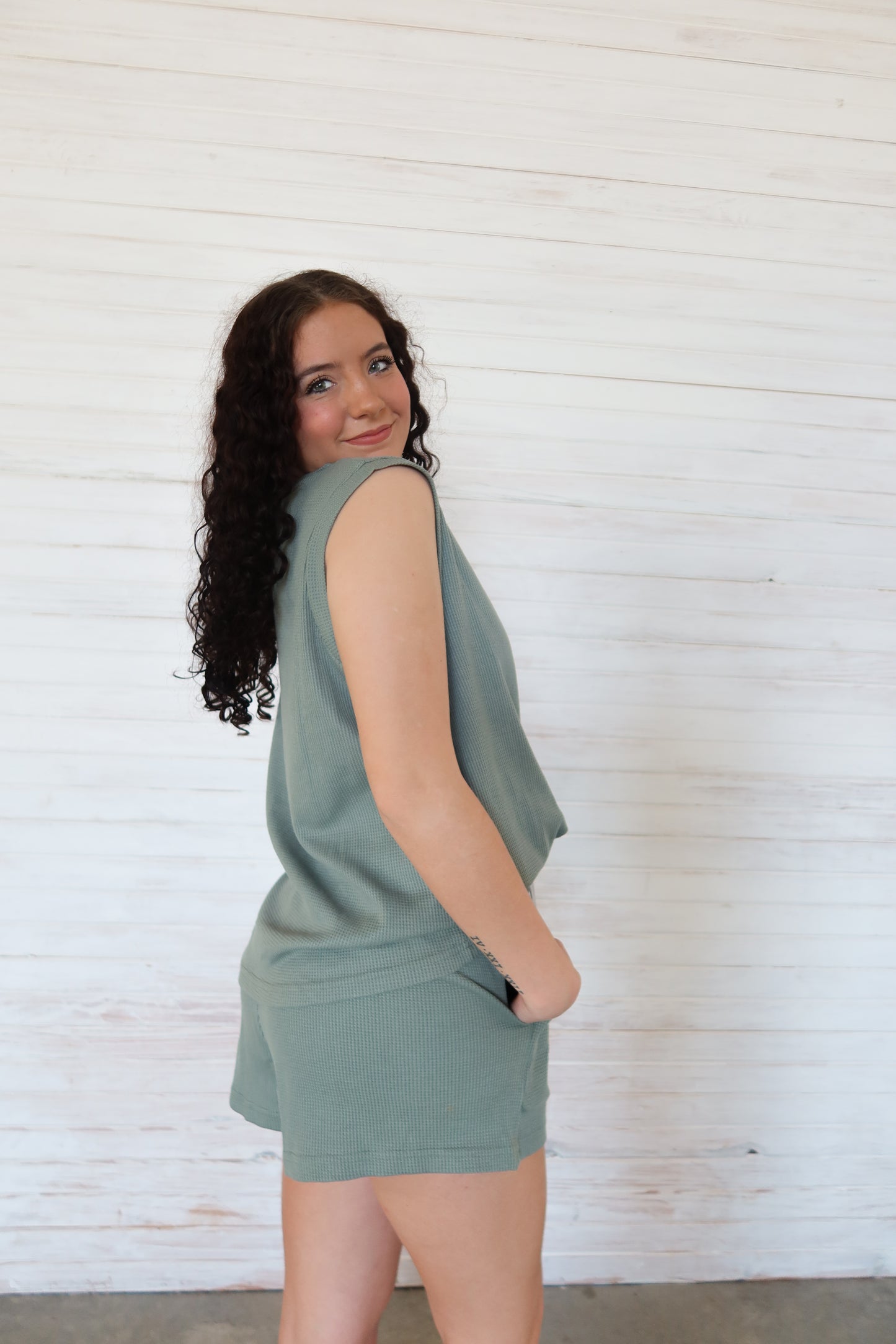 Green Waffle Knit Set