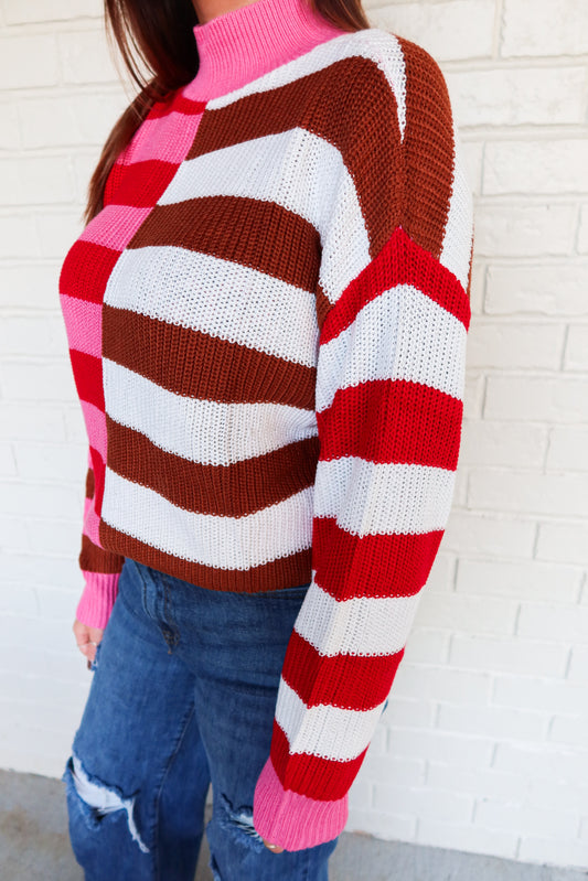 Zoe Pink Striped Color Block Sweater